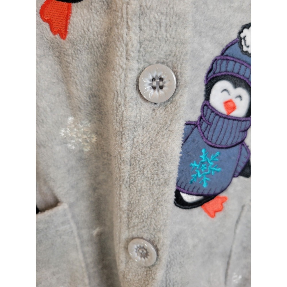 Essentials by Maggie Penguin Fleece Hoodie Cardigan Holiday Winter Gray XL Women - Picture 8 of 12
